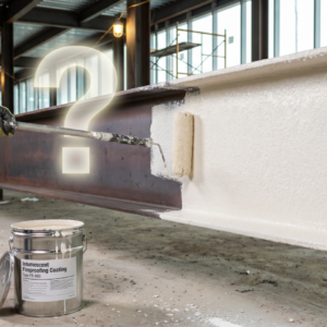 Intumescent coating being applied to steel in a warehouse