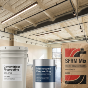A picture showing the difference between different fireproofing products.