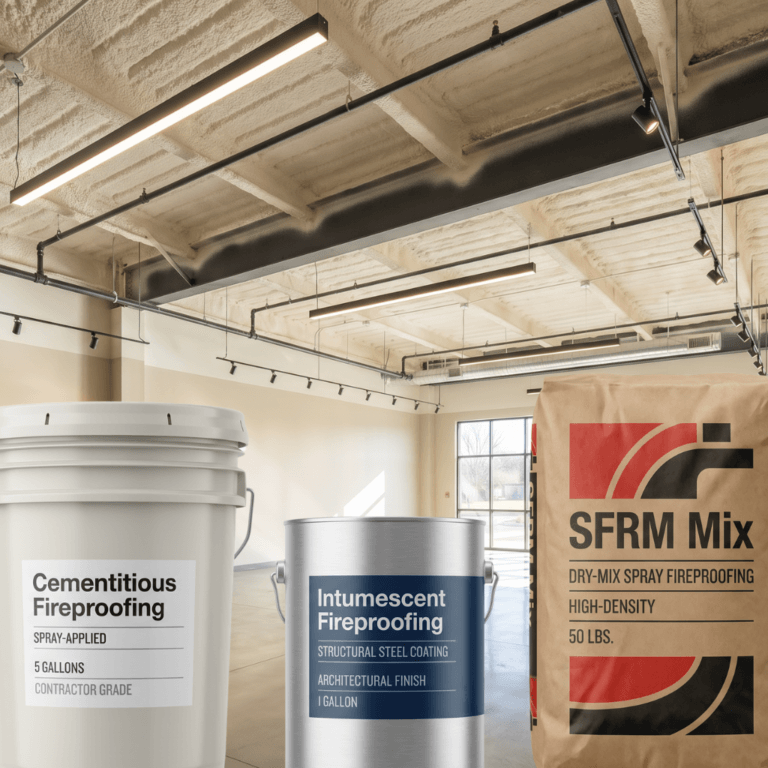 A picture showing the difference between different fireproofing products.