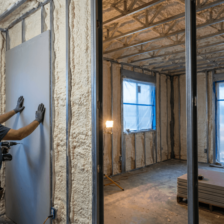 Spray foam with thermal barrier installation — hyper realistic square blog hero image