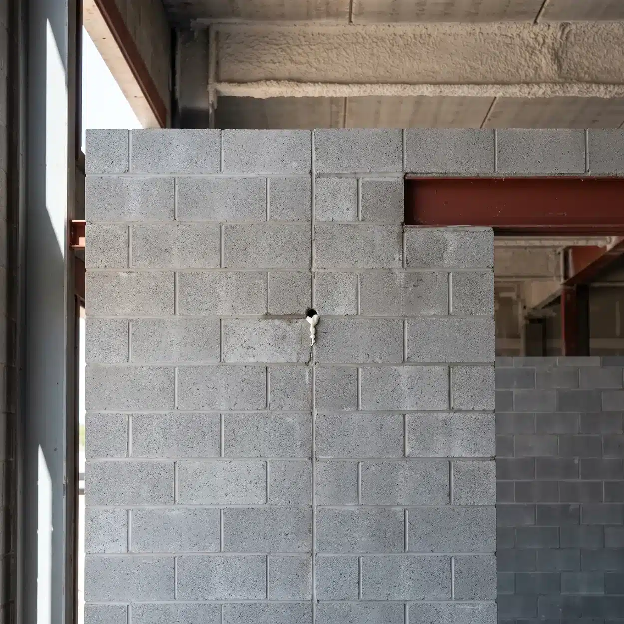 Core-Fill 500 Masonry Insulation: Our New Service Line 1 Core-fill 500: unfinished concrete masonry wall with a small foam injection hole drilled in a mortar joint