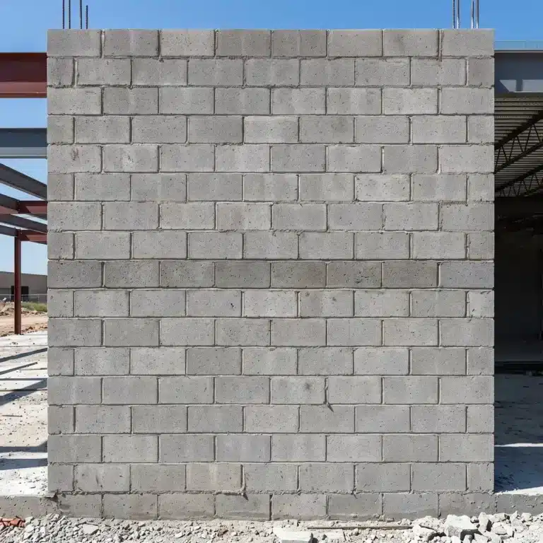 Core Foam cost: unfinished concrete masonry wall elevation with a horizontal bond beam course visible in the coursing